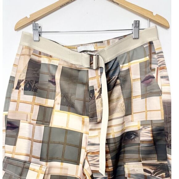 NWT Holzweiler Skunk Pants I See Patchwork Screen Printed Faces Tan/Grey Sz XL - Picture 9 of 14